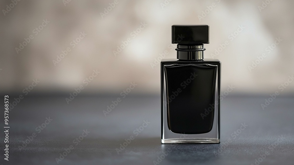 Wall mural black bottle of perfume mockup