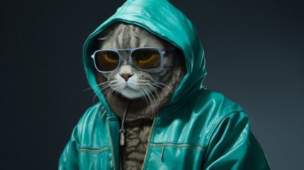 Cat in human trendy fashionable clothes. Neural network ai generated art