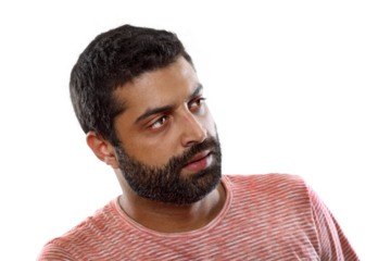 young brazilian model posing in casual clothes on neutral background