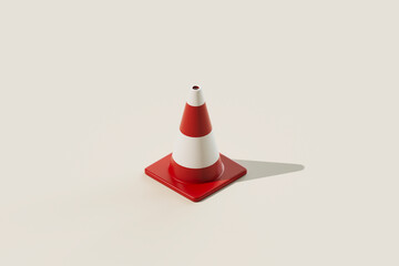 Red and White Traffic Cone on Neutral Background