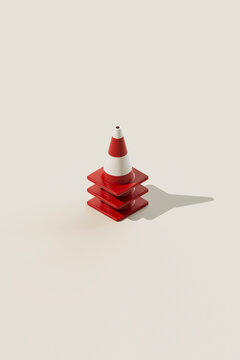 Stacked Traffic Cones on Neutral Background