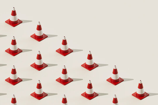 Array of Traffic Cones on Neutral Background