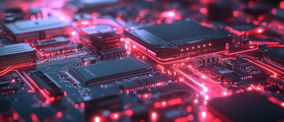 Fototapeta premium A computer chip with red lights on it