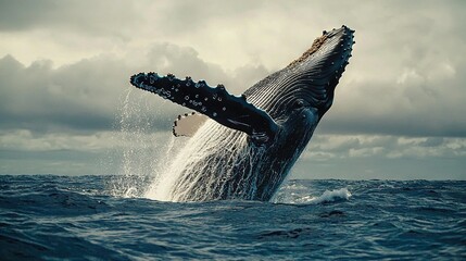 Papier peint photo intissé   A humpback whale jumping out of the water with its mouth open wide