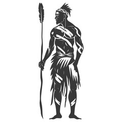 Fototapeta premium A Tribal Warrior Holding a Spear and Wearing a Headband