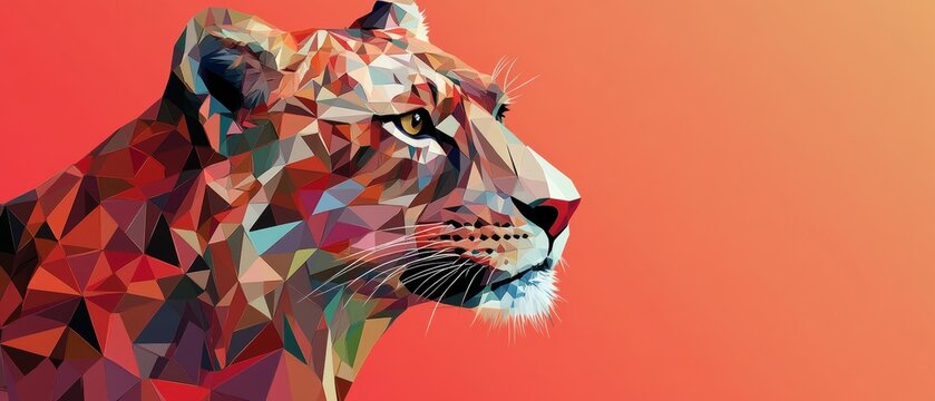 A colorful tiger with a red background