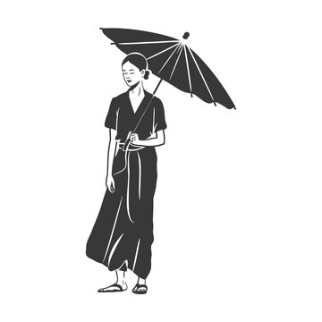recommend clip art: A Woman in Traditional Clothing Holding an Umbrella