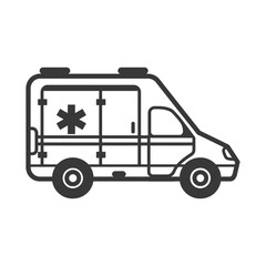 Black and White Line Drawing of an Ambulance