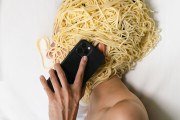 Person Taking Photo Of Themself Covered In Spaghetti