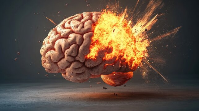 Concept art of a human brain exploding with knowledge and creativity 
