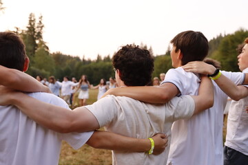 Campers dancing during Shabbat at Jewish Summer Camp