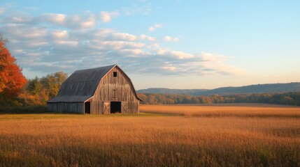Fototapeta premium Rustic barn in a wide-open field