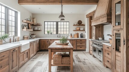 Rustic farmhouse kitchen with wooden furniture