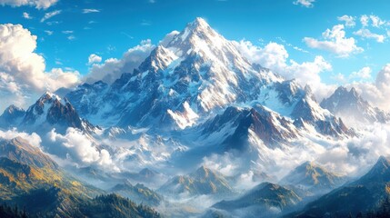 Scenic mountain range with snow-capped peaks