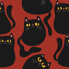 Cute black cats seamless pattern