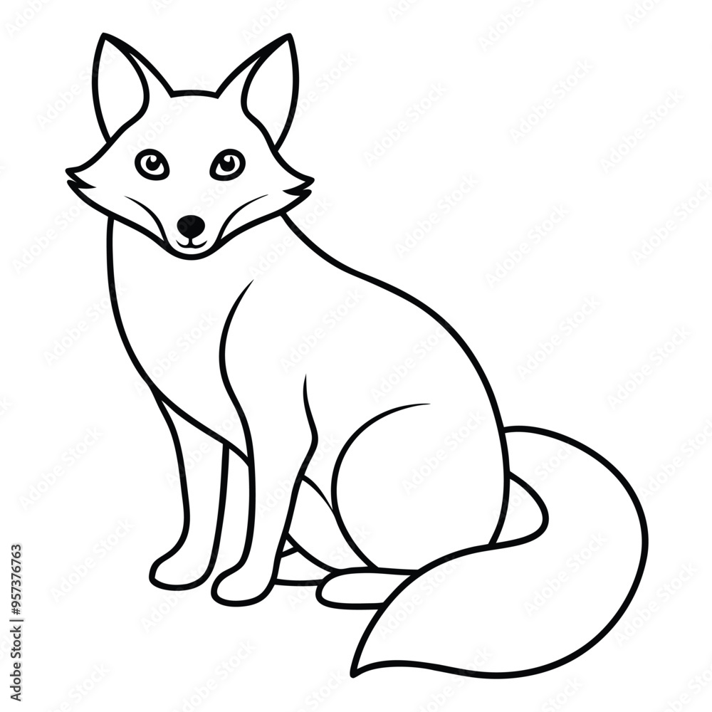 Canvas Prints Silhouette Black Fox Line Art Vector Illustration.