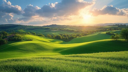 Serene countryside landscape with rolling hills