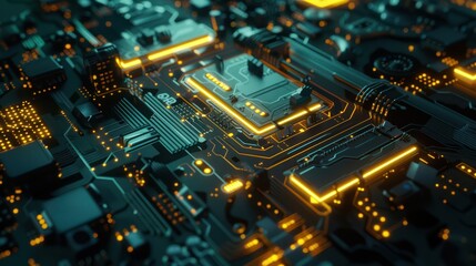 Abstract Circuit Board with Glowing Lines