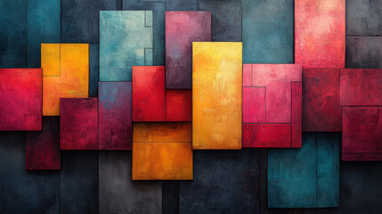 Fototapeta premium Abstract painting with geometric shapes, lines, and blocks of color. Modern art background for design or wall decor. Abstract Painting