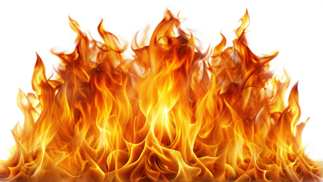 Realistic fire flames on transparent background.