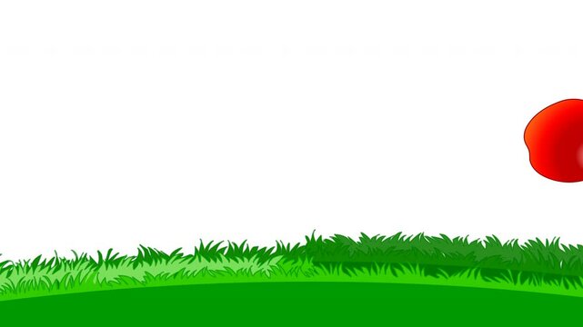 Apple falling to the grass ground, animation. Isaac newton idea universal law, red apple fall from tree, Gravity, weight and mass experiment. Inertia, motion. Video