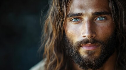 Obraz premium Portrait of Jesus Christ, the Savior of Mankind and Son of God - Ideal for Religious, Spiritual, and Inspirational Projects