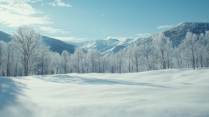   A person skiing down a snow-covered slope in front of a mountain with many trees