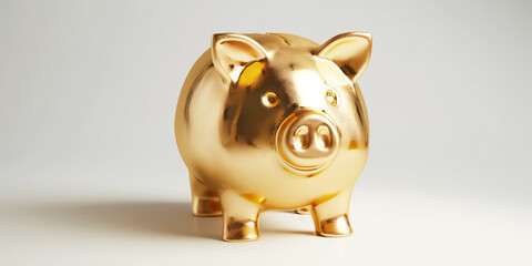 Shiny piggy bank in white background