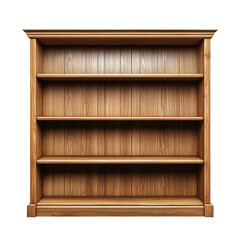 Empty wooden bookshelves isolated on a trasparent background. PNG file.