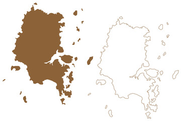 Daung Island (Republic of the Union of Myanmar, Burma, Mergui, Myeik Archipelago, Indian Ocean) map vector illustration, scribble sketch Daung Kyun or Ross map