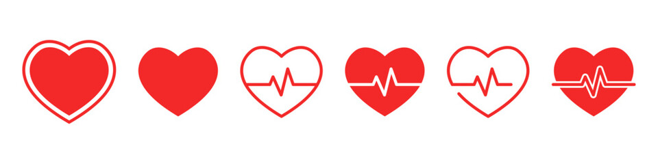 Heartbeat icon set. Healthy pulse symbol.