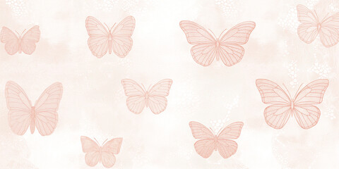 Fototapeta premium Minimal Butterflies Pattern: Rose Gold Motifs on Pastel Design 