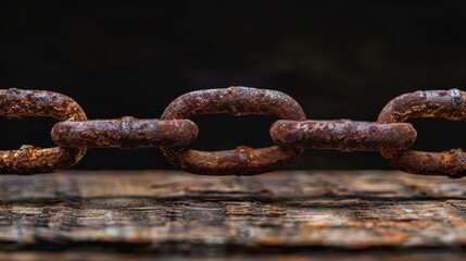 Obraz premium Blockchain Bond: Rusty Chain on a Wooden Table, Echoing the Secure Links of Blockchain Networks