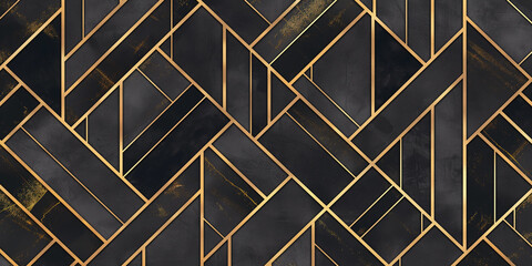Unique black gold abstract geometric shape, modern luxury background