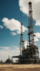 Oil field for extracting fossil fuels from the ground. Oil drilling rigs in the desert
