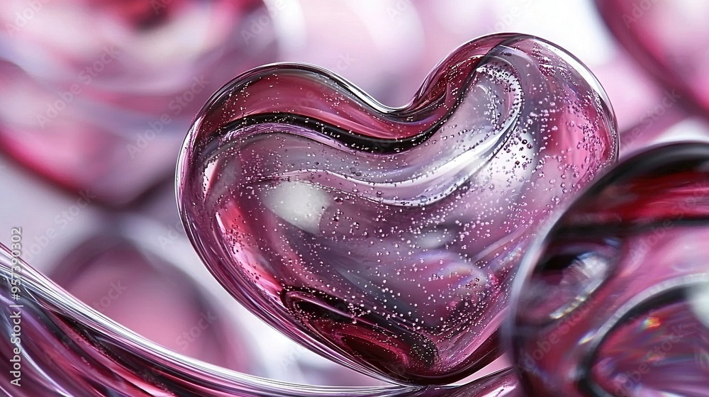 Sticker a glass heart sits atop a pile of glass hearts