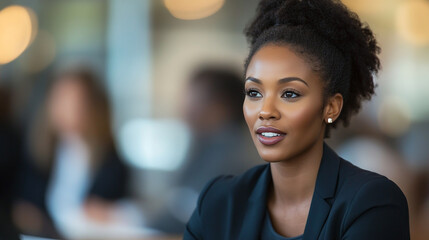 Naklejka premium Portrait of African dark skin female business professional at office 