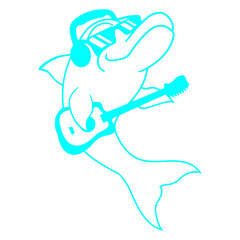 Dolphin Electric Guitar Funny Cool Cute Sunglasses Headphone Play Hard Rock Guitarist Instrument Heavy Metal Band Play Performance Stage Jam Session Concert Loud Bass Sound Gig Festival Hobby Love Fun
