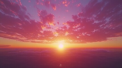 Fototapeta premium The sun is setting behind the clouds, casting a blend of pink and blue across the sky while a plane flies overhead