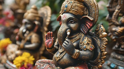 Obraz premium Closeup of Ganesha Statue with Golden Accents and Jewels