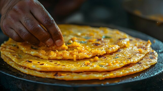 Delicious Indian Street Food Paratha with Sweet Filling