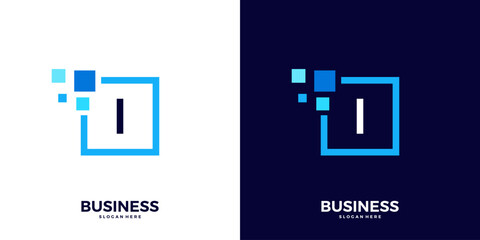 Fototapeta premium Letter I digital tech logo design inspiration.