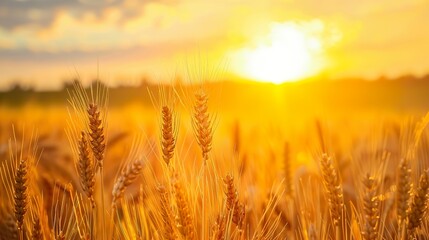 Fototapeta premium A picturesque sunset over a field of wheat, symbolizing agricultural labor