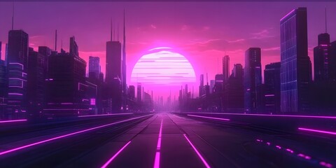 Synthwave retro cyberpunk style landscape background