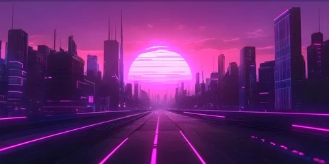 Synthwave retro cyberpunk style landscape background