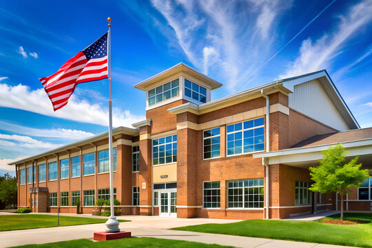 flag in front of school building