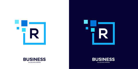 Fototapeta premium Letter R digital tech logo design inspiration.