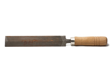 An image of a rusted iron file isolate on white background. An image of an object for use in graphic design.