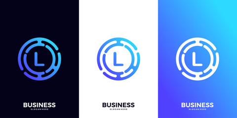 Letter L gradient tech logo design template. Abstract global symbol with circle connection logo.