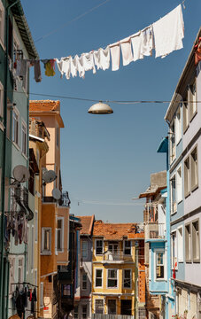 Colorful Street in Fener with Hanging Laundry

